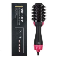 Perie electrica pentru indreptarea parului, One Step 3 in 1, invelis ceramic, incalzire rapida, tehnologie ionica, 1000W .Negru /Roz