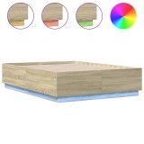Cumpara ieftin Cadru de pat cu LED stejar sonoma 135x190 cm lemn prelucrat