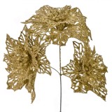 Ramură Decorativă Crăciun, Flori Glitter, Auriu, 26cm, Oem