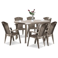 Set de mobilier de grădină Eltorini 6+1 &icirc;n culoarea cappuccino