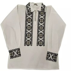 Camasa Tip Ie Barbateasca Alba cu Motiv Geometric Negru - CTI16