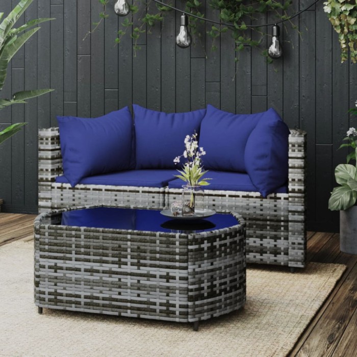 vidaXL Set mobilier de grădină cu perne, 3 piese, gri, poliratan 319855