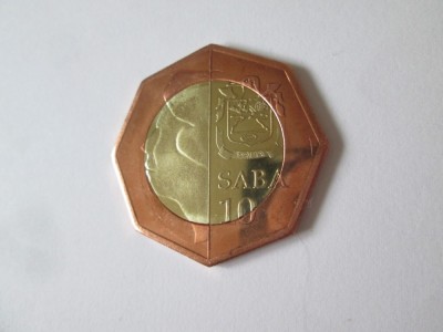 Insula Saba(Antilele Olandeze) 10 Dollar 2013 UNC,diametrul=36 mm,greutate=13,30 grame foto
