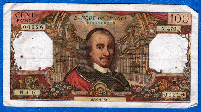 (13) BANCNOTA FRANTA - 100 FRANCS 1968 (05.02.1970), PORTRET PIERRE CORNEILLE