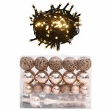 Cumpara ieftin Set globuri Craciun cu varf &amp; 150 LED-uri 60 piese, roz auriu