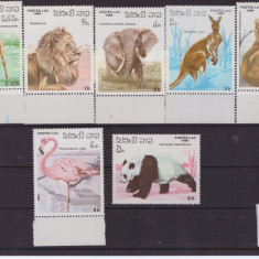 65-LAOS -1986-Serie completa de 7 timbre nestampilate cu animale MNH