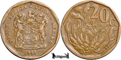 1993, 20 Cents (Hern#Ne4) - Africa de Sud foto