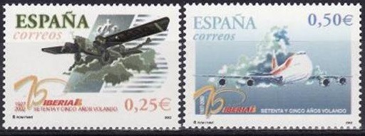 C1338 - Spania 2002 - Aviatie 2v. neuzat,perfecta stare