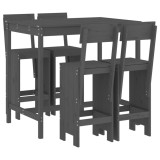 Set mobilier bar pentru gradina, 5 piese, gri, lemn masiv pin