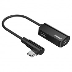 Adaptor Baseus, Audio Converter L45, USB-C to USB-C to Jack 3,5 mm, Negru foto