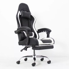 Scaun ergonomic pentru gaming, suport lombar, spatar rabatabil, tetiere, cotiere, inaltime reglabila 122-130 cm, alb negru