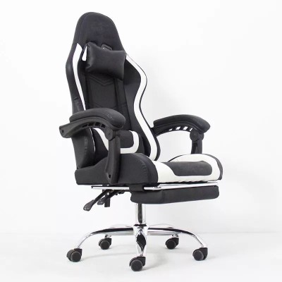 Scaun ergonomic pentru gaming, suport lombar, spatar rabatabil, tetiere, cotiere, inaltime reglabila 122-130 cm, alb negru foto