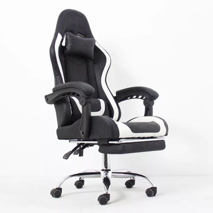 Scaun ergonomic pentru gaming, suport lombar, spatar rabatabil, tetiere, cotiere, inaltime reglabila 122-130 cm, alb negru