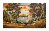 Cumpara ieftin Tablou apus de soare cu pescarul norocos, pictat manual 100x60cm ulei pe panza, Constantin Feraru