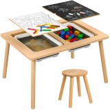 Masa senzoriala Montessori pentru copii cu scaun, din lemn de fag