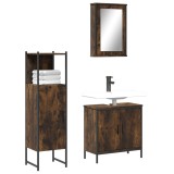 Set mobilier de baie, 3 piese, stejar fumuriu, lemn prelucrat