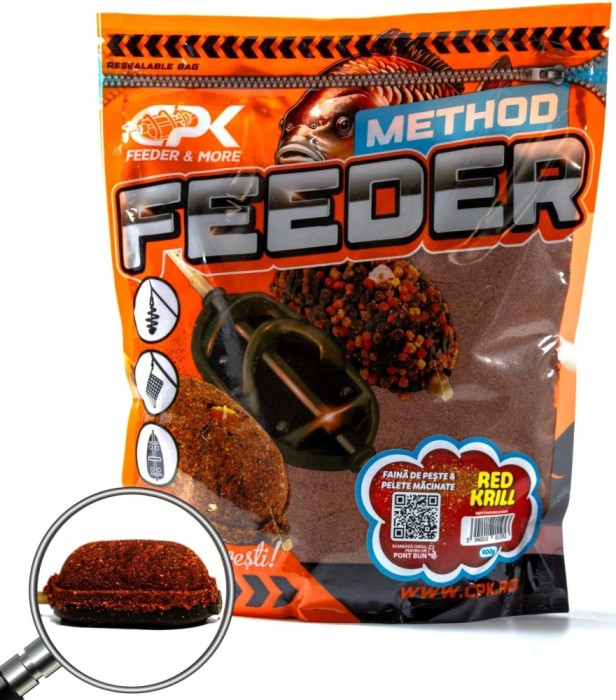 Groundbait CPK Method Feeder Faina De Peste Si Pelete Macinate, Red Krill, 900g