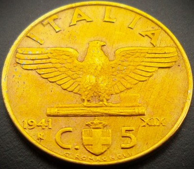 Moneda istorica 5 CENTESIMI - ITALIA FASCISTA, anul 1941 * cod 982 = excelenta! foto