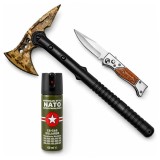 Cumpara ieftin Set topor SurvivormBriceag Automat din Oțel 440C si Spray Autoapărare NATO 39 cm/110 ml/16 cm, husa inclusa