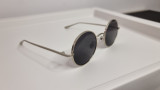Ochelari de soare Rotunzi - Rama argintie Lentile negre, Unisex, Protectie UV 100%