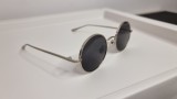 Ochelari Soare Rotunzi Argintii Lentile Negre Unisex UV400 + Husa Laveta