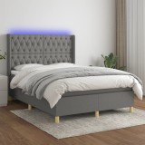 vidaXL Pat cu arcuri, saltea și LED, gri &icirc;nchis, 140x190 cm, textil