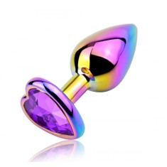 Dop Anal Rainbow Buttplug Small, Heart Shape, Piatra Violet, Guilty Toys