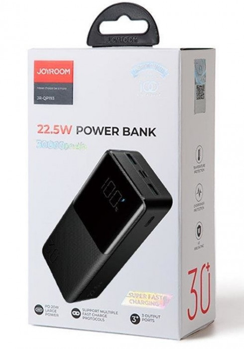 Baterie Externa Power Bank Joyroom PD QC3.0 AFC 30000mAh 22.5W Negru JR-QP193