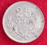 (A269) MONEDA DIN ARGINT SUEDIA - 25 ORE 1919 LIT. W, REGELE GUSTAF V, 2,42 GRAME, PURITATE 600