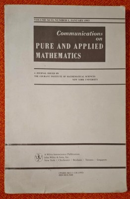 Communications on PURE AND APLIED MATHEMATICS, a journal issued by the Courant Institute of Mathematical Sciences New York University, January 1993 foto