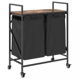 Cos de rufe 2 compartimente cu roti stejar fumuriu, DKD Home Decor