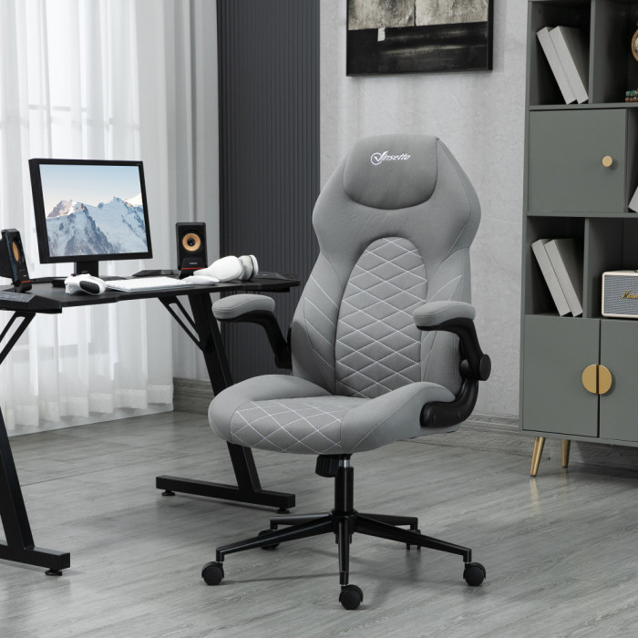 Scaun de birou ergonomic Vinsetto, &icirc;nălțime reglabilă, 65.5x69.5x112-122 cm, Gri deschis