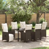 vidaXL Set de masă pentru grădină cu pernă 7 pcs Maro Rattan poli