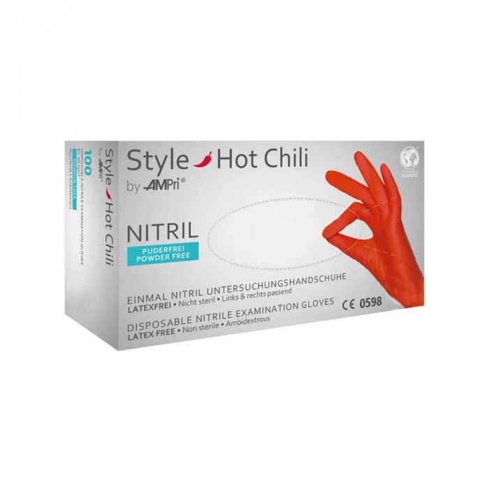 Manusi Nitril fara Pudra AMPri Style Hot Chili, S, Rosu, 100 buc