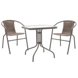 Cumpara ieftin Set de gradina masa si scaune 3 bucati Watson-Obbi plastic PE maro-metal 70x70x70cm