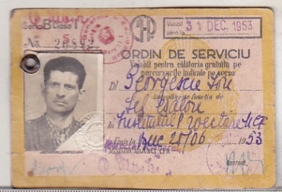 bnk div CFR ordin de serviciu calatorii gratuite 1953 foto