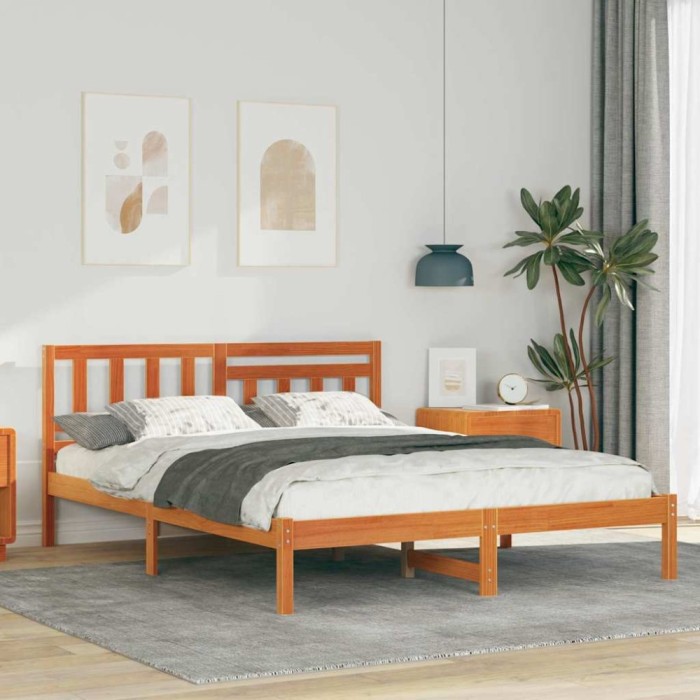 vidaXL Cadru de pat Maro ceruit 140 x 190 cm Lemn masiv de pin 872238