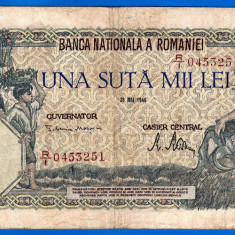 (48) BANCNOTA ROMANIA - 100.000 LEI 1946 (28 MAI 1946), FILIGRAN ORIZONTAL