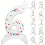 Balon din Folie Metalizata, Cyrax, Figurina Cifra, Model 6 cu Happy Birthday Scris, Tema Aniversare 81 cm, Ambalaj Individual, Pai Inclus, Umflare cu