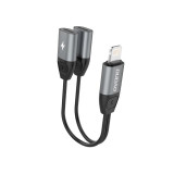 Adaptor Pentru Căști Dudao Adaptor Lightning La 2x Lightning Pentru Muzică și &icirc;ncărcare Gri (L17i Gri) L17I GRAY