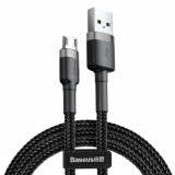 Cablu Baseus Cafule S&acirc;rmă &icirc;mpletită Din Nailon Durabil USB / Micro USB QC3.0 2.4A 1M Negru-gri (CAMKLF-BG1)