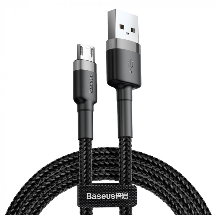 Cablu Baseus Cafule S&acirc;rmă &icirc;mpletită Din Nailon Durabil USB / Micro USB QC3.0 2,4A 0,5M Negru-gri (CAMKLF-AG1)