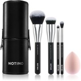Notino Makeup Brushes Essential Professional Make-Up Brushes &amp; Sponge Set set de pensule cu husă 5 buc