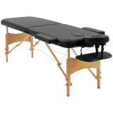 HOMCOM Pat de Masaj Pliabil și Portabil cu &Icirc;nălțime Ajustabilă și Husă de Transport, Structură din Lemn, 185x60x61-88 cm, Negru