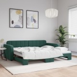 vidaXL Pat de zi cu extensie, verde &icirc;nchis, 90x200 cm, catifea
