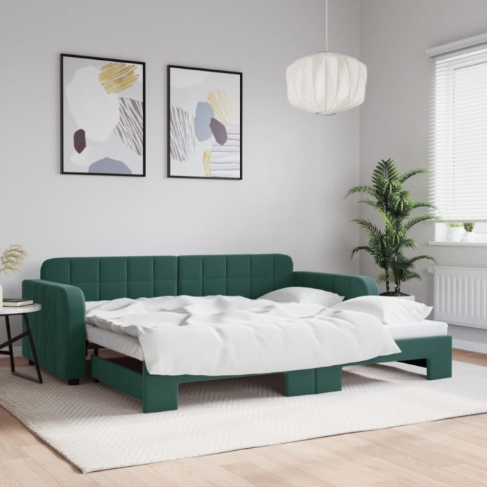 vidaXL Pat de zi cu extensie, verde &icirc;nchis, 90x200 cm, catifea 3196931