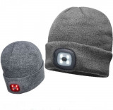 Caciula tricotata de iarna cu led fata + led spate rosu -BEANIE 2 Led - B028 - GREY