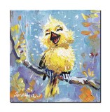 Cumpara ieftin Mini tablou pictat manual pasare galbena cantatoare, Tril, 20x20cm ulei pe panza, Mircea Iordache