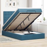 VidaXL Cadru pat otoman cu saltele Albastru &icirc;nchis 120x200cm catifea