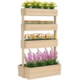 Outsunny Jardiniere &icirc;naltă din lemn cu 4 etaje, scară de flori cu căptușeală, găuri de drenaj, lemn natural | Aosom Romania
